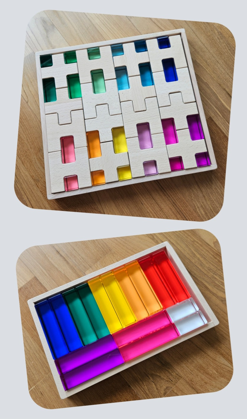 H-Cross Wooden Blocks with Lucites and Lucite Pillar blocks (Royal) *Discounted bundle*