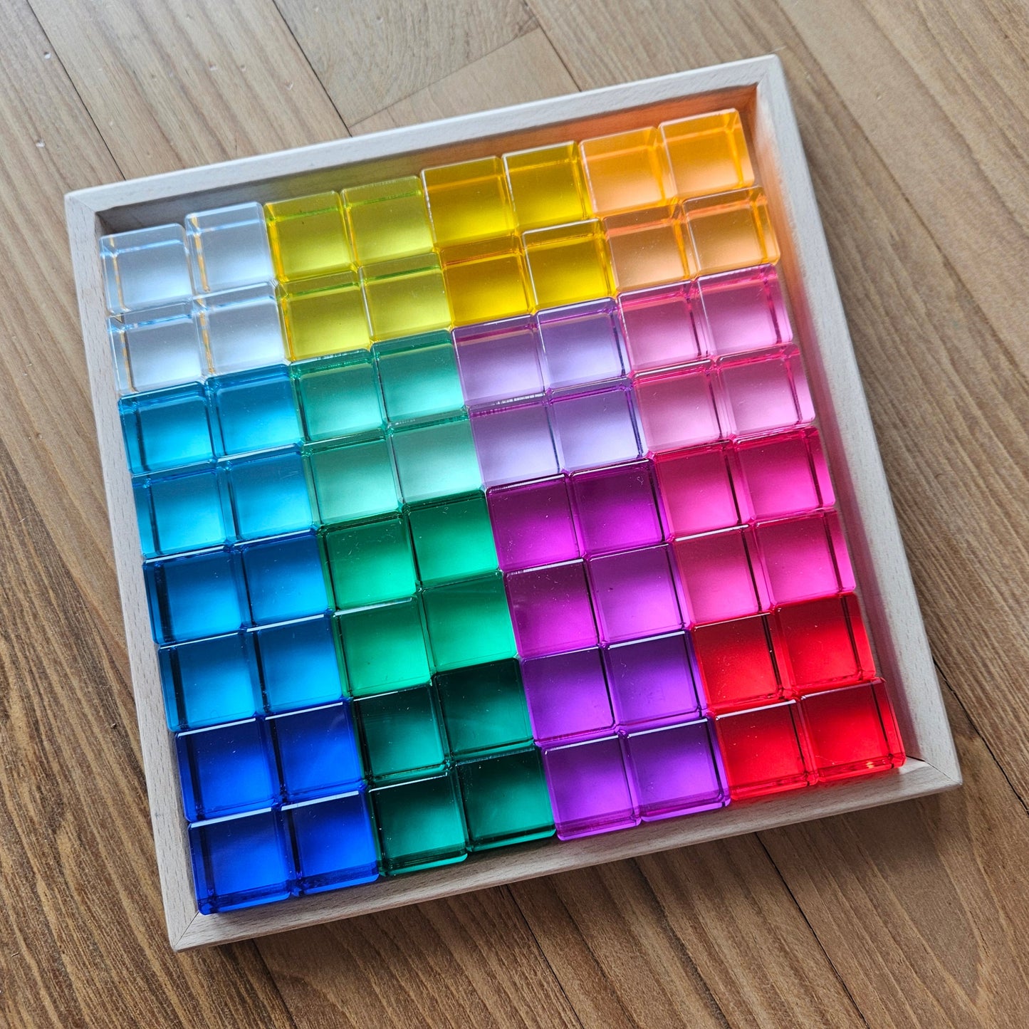 64 Rainbow-coloured Lucite Cube Blocks