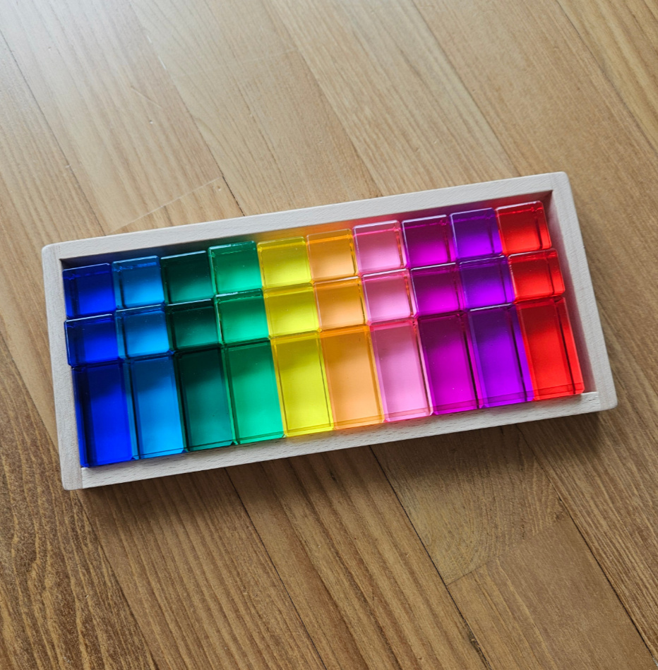 30 Mixed Lucite Blocks (Cubes & Rectangles - Rainbow Colours)
