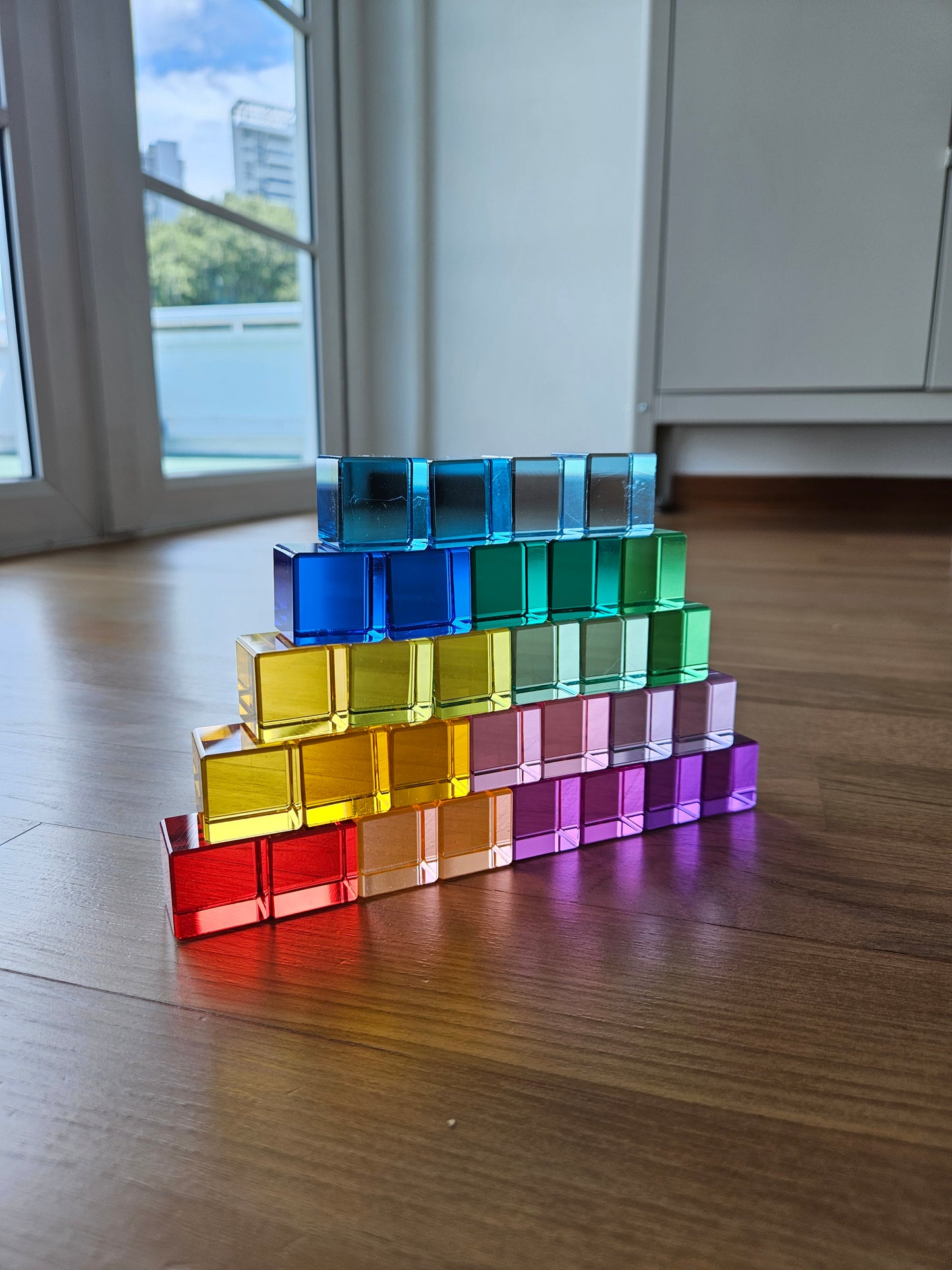 60 Rainbow-coloured Lucite Cube Blocks