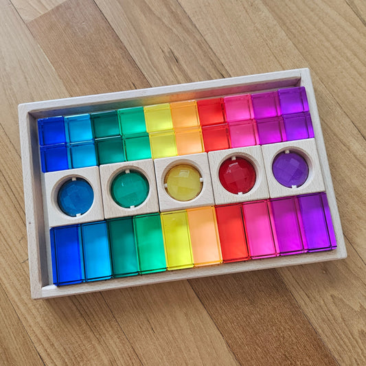 35 Mixed Jewel & Lucite Blocks Set - Rainbow