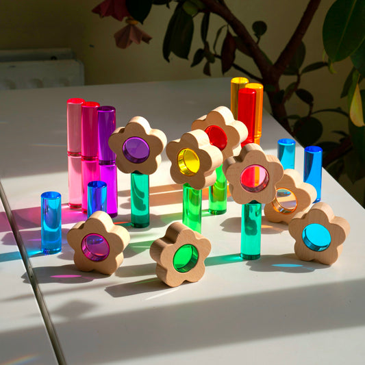 Enchanted Flower Collection & 20 Medium Cylindrical Columns (Rainbow) Exclusive Bundle