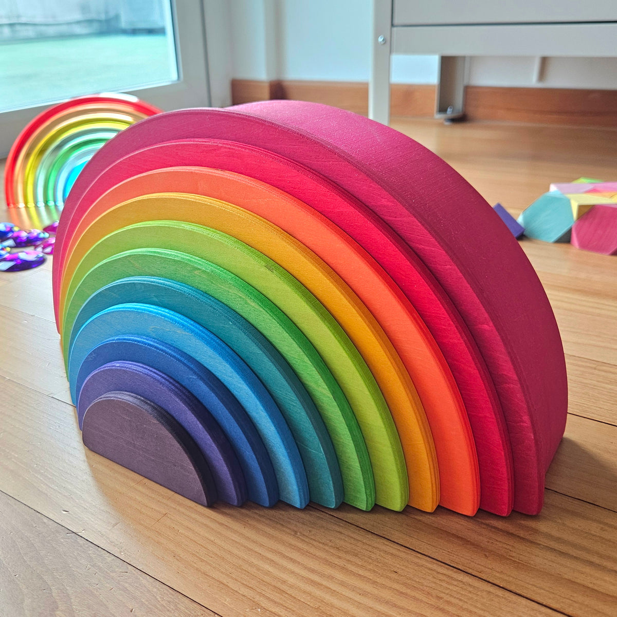 11 Wooden Rainbow Semi-circle Discs