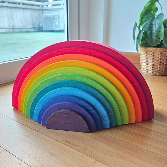 11 Wooden Rainbow Semi-circle Discs