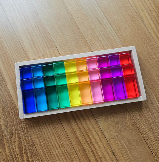 30 Mixed Lucite Blocks (Cubes & Rectangles - Rainbow Colours)