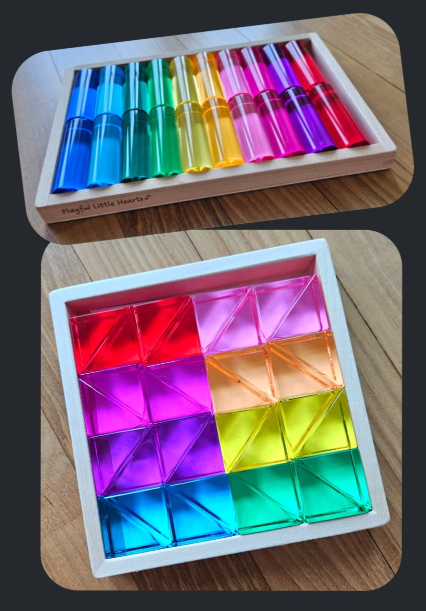 20 Medium Cylindrical Columns (Rainbow) & 32 Little Lucite Triangles™ Exclusive Bundle